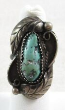 Vintage Native American Oval Turquoise & Silver Leaf Ring, 5.5 picture