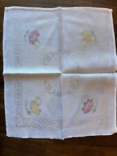 Vintage (antique?) 6 x White Damask napkins with Pink And Yellow Flowers picture