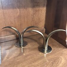 Vtg Pair of MCM Brass Lily Candlestick Holders Ystad Metall Sweden Signed IAB picture
