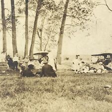 Vintage Sepia Photo Families Sitting In Grass Picnic Outdoors Trees picture