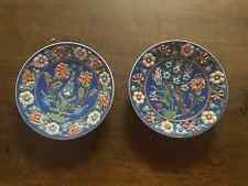 2 Vintage Turkish Iznik CINI Wall Floral 8” Hand Painted Plate picture
