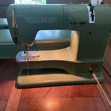 Vintage Elna Supermatic Sewing Machine with Metal Case 722010 1957 GREEN TESTED picture