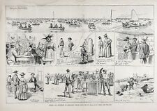 New York City Rockaway Beach Queens, 9 Views Tourists, Large 1880s Antique Print picture