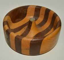  Nice Vintage Beautiful Handmade Striped Wooden Bowl COIN Center Rare ENGLAND picture