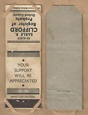 1940s RE-ELECT EARLE CLIFFORD REGISTER OF PROBATE OXFORD COUNTY MATCHBOOK COVER picture