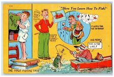 c1930's The First Fishing Trip Big Fish Comic Unposted Vintage Postcard picture