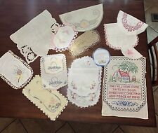 Bundle Lot Of 17 Hand Embroidered Hand Crocheted Pieces/doilies, Various Sizes picture