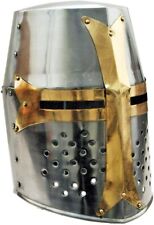 18-Guage STEEL Medieval Crusader Helmet Metal, Mason's Brass Cross, w Liner, NEW picture