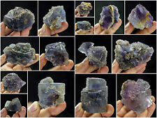 Fluorite Specimens Etched Lot Natural Purple Blue Cubic Formation Crystals 15Pcs picture