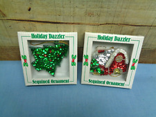 Vintage GIFTCO Holiday Dazzler Sequined Ornaments-Set of 2- Tree & House picture