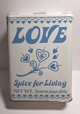 Vintage 1982 Blue Lettering LOVE Is The Spice for Living Tin Immeasurable picture