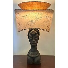 VTG WITCO Figural Carved Wood Lamp w/ Tiered Fiberglass Shade Female TIKI Bust picture