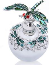 40ml Fancy Empty Crystal Perfume Bottle with Green Dragonfly Stopper Rhinestones picture
