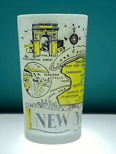 Vintage NEW YORK State Souvenir Frosted Beverage Glass, Yellow And Black picture