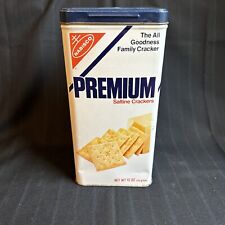 Vintage 1978 Nabisco Premium Saltine Cracker Tin Canister 15 oz with navy lid picture