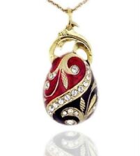 Red Black Russian Egg Pendant Necklace Jewelry Sterling Silver 925 18kt Gold picture