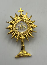 Vintage JHS Catholic High School Gold Tone Enamel Cross Lapel Pin picture