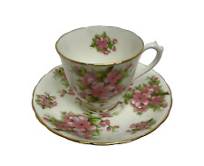 VINTAGE NEW CHELSEA STAFFS MINI TEA CUP & SAUCER PINK DOGWOOD FLOWERS ENGLAND picture