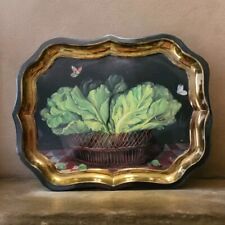 Large UK Ian Logan Tray Painting by Mimi Roberts butterflies lettuce 1993 Vtg picture