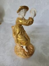 ROYAL WORCESTER 1803PORCELAIN FIGURINE LADY PLAYING TAMBOURINE HEAVY GOLD HADLEY picture