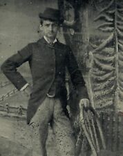 Tintype, handsome young man wearing hat, strange background, Ferrotype photo picture