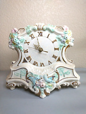 Vintage Arnel's Ceramic Luster Mantle Clock Hand Painted Pastel Blue Birds  picture