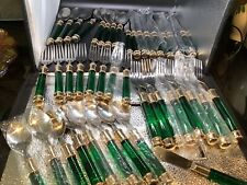 41 Pc Vintage Green Lucite Handled Flatware China Stainless Service For 8 NEW picture