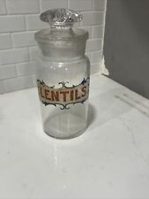 Vintage Antique 11” Tall Glass Lentils Apothecary Kitchen Jar Cool Label picture