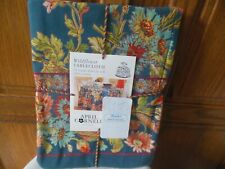 APRIL CORNELL  - BLUE WILDFLOWERS SUMMER TABLECLOTH - 70 INCH - RARE picture
