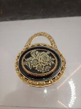 VINTAGE ~ Small DRESSER VANITY PURSE BAG HAND MIRROR CAMEO ROSES picture
