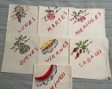 Vintage Fruit Embroidered Day Of The Week Spanish Kitchen Linen Unused picture
