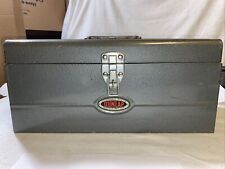 Vintage DUNLAP Metal Tool Box Tackle Box Divided Tray Gray Storage 14 x 6 x 6.5 picture
