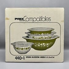 Vintage PYREX  Spring Blossom Green 4-Pc Bowl Set 440-1 New Factory Sealed picture