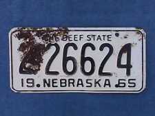 1965 NEBRASKA License Plate THE BEEF STATE Black White LANCASTER County 2-26624  picture
