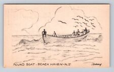 Beach Haven NJ-New Jersey, Pound Boat, Antique Vintage Souvenir Postcard picture