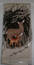 FULL  Multi-color WINTER MAMA & BABY DEER RABBIT Print Cotton Kitchen Towel picture