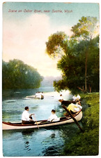 c1910 Scene Cedar River Canoe Boat Seattle Washington Vintage Antique Postcard picture