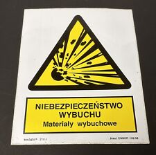 Vtg 90s Polish Warning Sticker Niebezpieczenstwo Danger of Explosion 10.8x8.8” picture