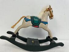 Vintage Wooden FOLK ART Rocking Horse Hand Carved Hand Painted Rope Tail 12