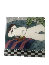 Carol Keiser Putney Vermont Artist, Romantic Hand Painted Ceramic Tile Trivet picture