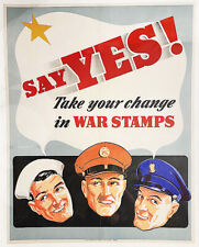 SAY YES, TAKE YOUR CHANGE IN WAR STAMPS '42 L.B. ORIGINAL U.S. WW2 POSTER picture