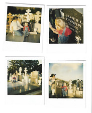 Vintage Polaroid Lot Goth Woman and Child at Cemetery Gravestones 4 Photos picture