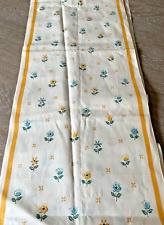 Vintage Floral Linen Toweling Fabric 10 Yards Uncut Yellow Gold Blue White picture