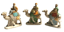 Three Wise Men Figurines On Camels Vintage Navitity Figures Made In Taiwan picture