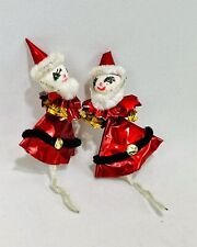 2 Vintage Spun Cotton Santa Christmas Decoration Japan Chenille Foil Picks Ties picture