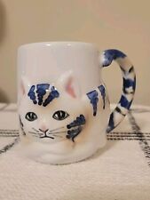 Pier One Cat Kitty Kitten Blue & White Mug Coffee Tea  Cup picture