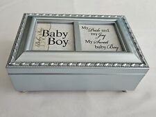 Blue Sweet Baby Boy Musical Brahms Lullaby Keepsake Trinket Photo Box - NWOT  picture