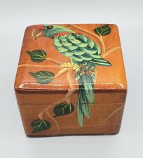 Wooden Hand Painted Trinket Box With Parrot & Leaves Design 3