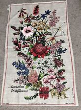 Australian Wildflowers Linen Tea Towel Australia by heil Unused Vtg. BEAUTIFUL  picture