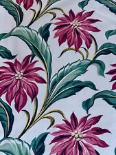 1930's Florida State Flower POINSETTIA Art Deco Barkcloth Vintage Fabric Pillows picture